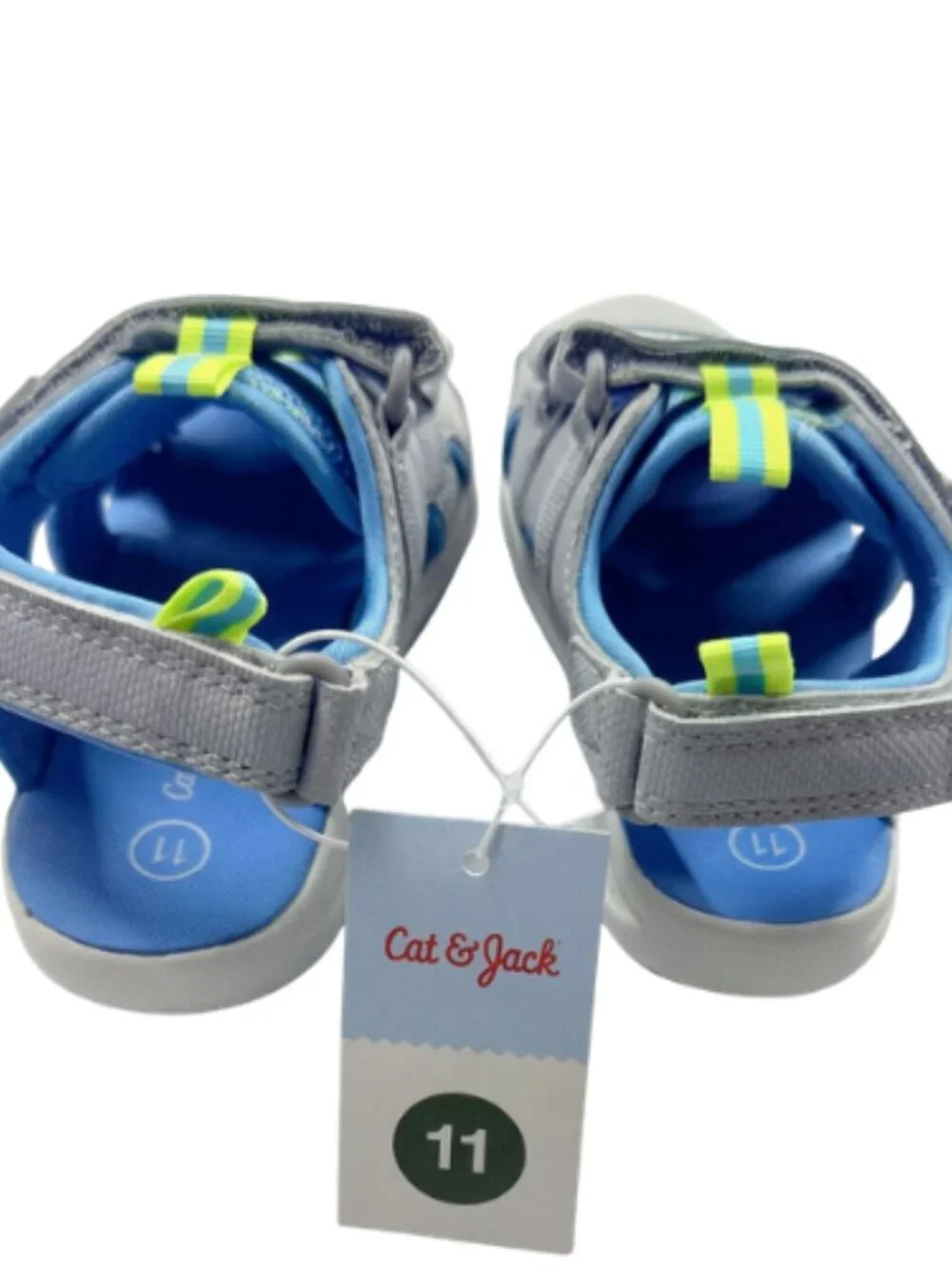 Cat & Jack Boys Closed Toe Summer Sandals Gray Blue Hook & Loop Strap Size 11